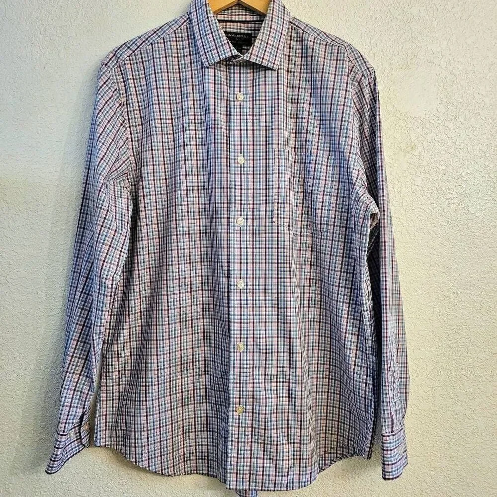 NWOT Banana Republic Men's Long-sleeve Classic Fit Button-down: Pastel plaid: Lg
